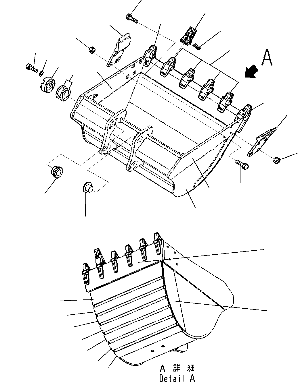 Komatsu parts book diagram for PC200-8M0 / PC200LC-8M0 S/N B50001 AND UP: BUCKET, 1.4M3, HORIZONTAL PIN TYPE, KOMTRAX