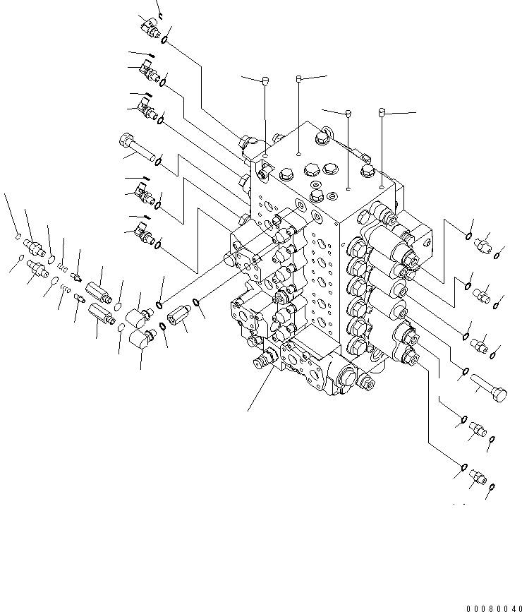 Komatsu parts book diagram for PC200LC-8E0 S/N 1001-UP: MAIN CONTROL VALVE (CONNECTING PARTS) (1/2)(#1001-1097)
