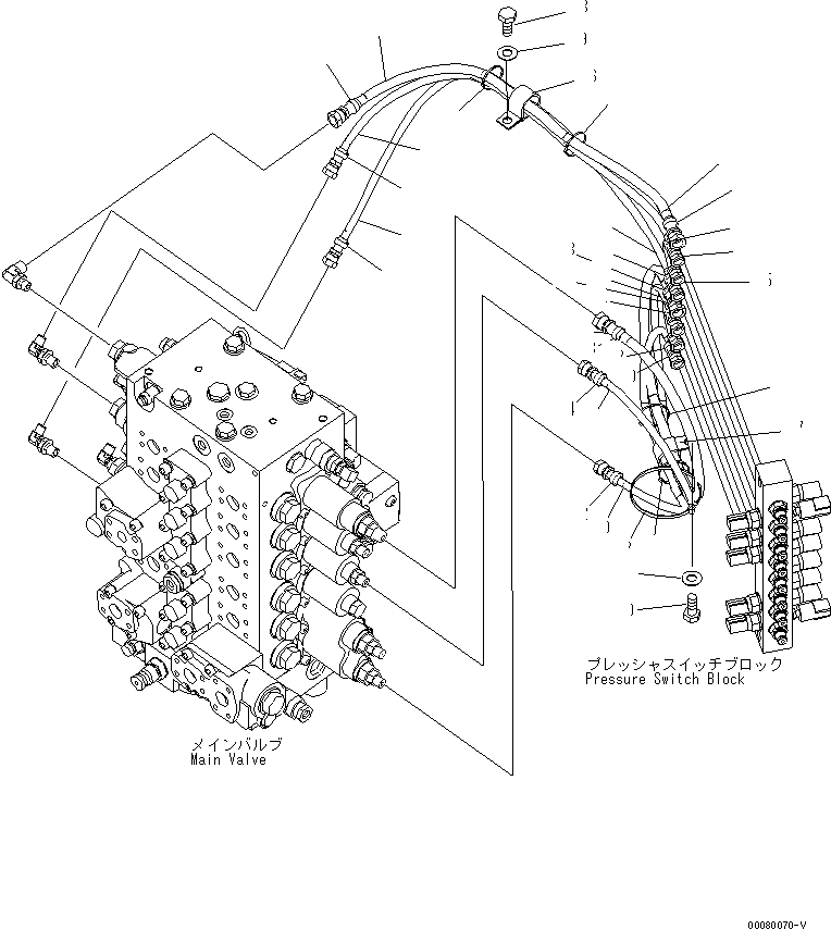 Komatsu parts book diagram for PC200LC-8E0 S/N 1001-UP: PPC MAIN LINE(#1001-1090)