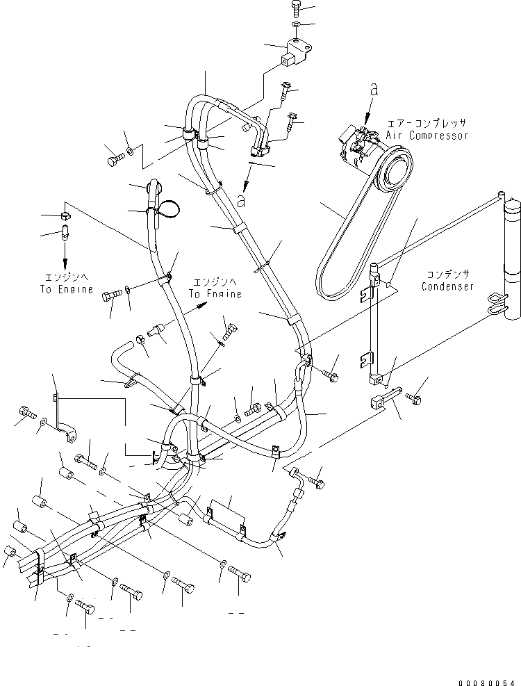 Komatsu parts book diagram for PC200LC-8E0 S/N 1001-UP: AIR CONDITIONER (HOSE)(#1001-1088)
