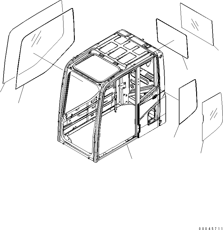Komatsu parts book diagram for PC200LC-8E0 S/N 1001-UP: OPERATOR'S CAB (CAB AND WINDOW) (FOR VANDALISM PROTECTION)