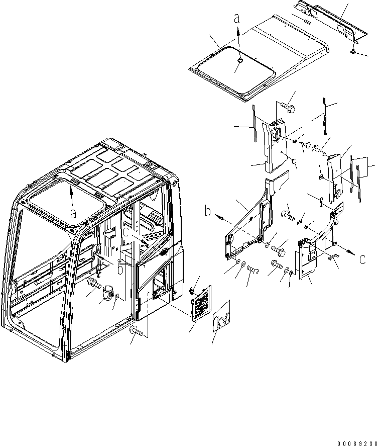 Komatsu parts book diagram for PC200LC-8E0 S/N 1001-UP: OPERATOR'S CAB (ROOF COVER AND AIR INTAKE)