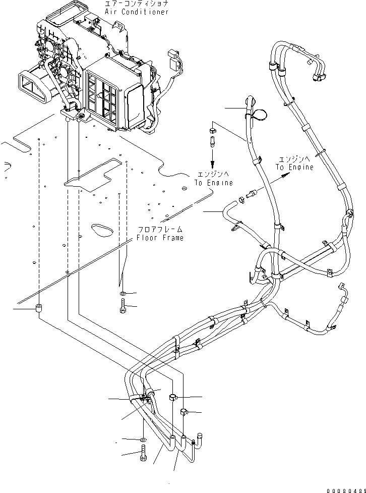 Komatsu parts book diagram for PC200LC-8E0 S/N 1001-UP: OPERATOR'S CAB (FLOOR) (HEATER HOSE)