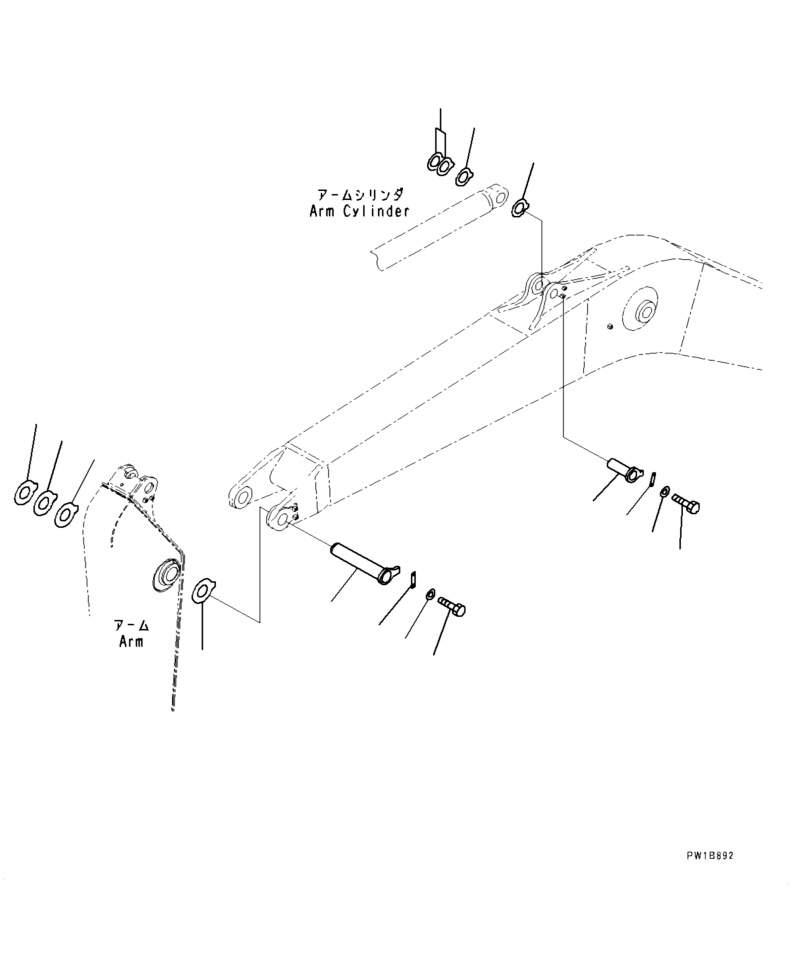 Excavators Komatsu / PC210LL-10 A52001 - UP(PC210LLE) / T1110-001002 BOOM TOP PIN AND ARM PIN(T-004 : T1110-001002)