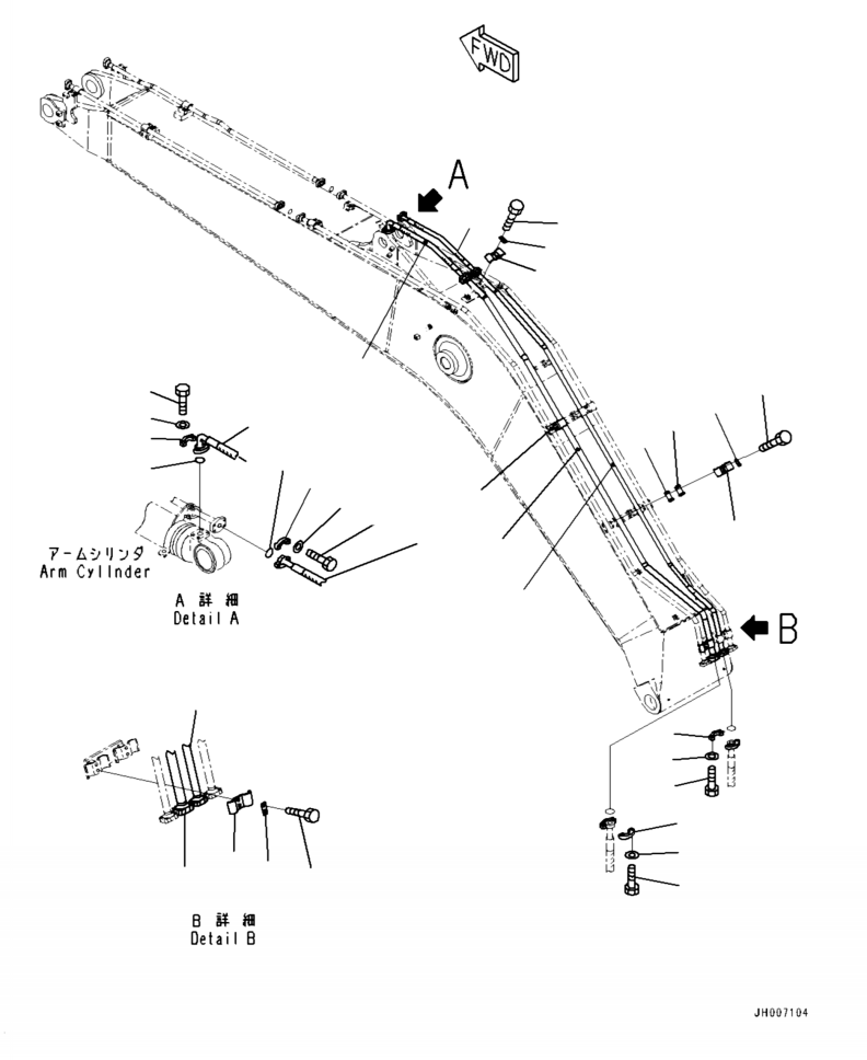 Excavators Komatsu / PC210LL-10 A52001 - UP(PC210LLE) / T1110-001003 BOOM ARM CYLINDER LINE(T-006 : T1110-001003)