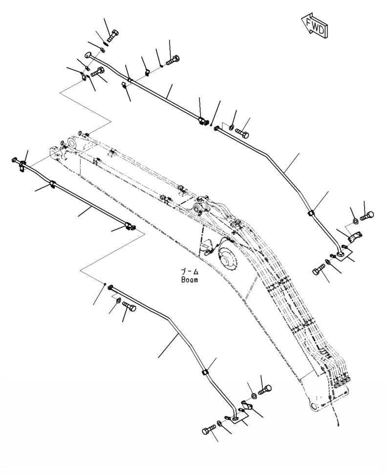Excavators Komatsu / PC210LL-10 A52001 - UP(PC210LLE) / T1110-002006 BOOM 5700 MM STRENGTHENED TYPE, 1-ATTACHMENT, ATTACHMENT PIPING(T-018 : T1110-002006)