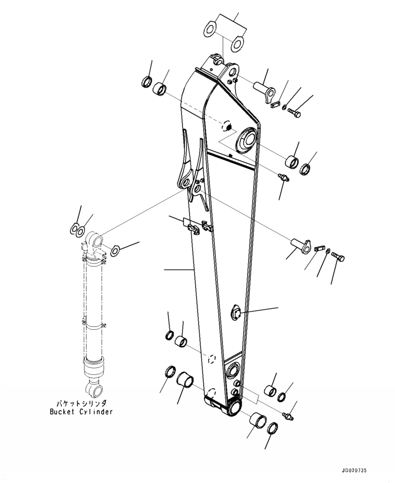 Excavators Komatsu / PC210LL-10 A52001 - UP(PC210LLE) / T1200-004001 ARM 2900 MM, REINFORCED TYPE (HD), 1-ATTACHMENT(T-054 : T1200-004001)