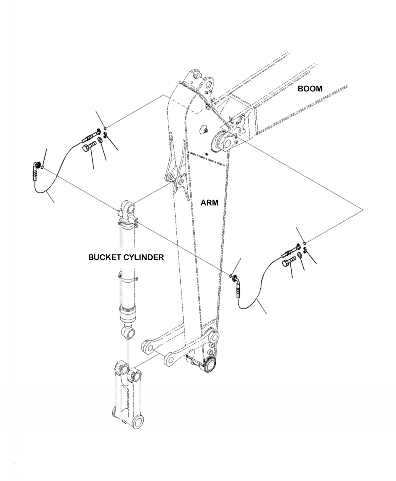 Excavators Komatsu / PC210LL-10 A52001 - UP(PC210LLE) / T1200-004004 BUCKET CYLINDER HOSE 2900MM, REINFORCED TYPE (HD), 1-ATTACHMENT(T-056 : T1200-004004)