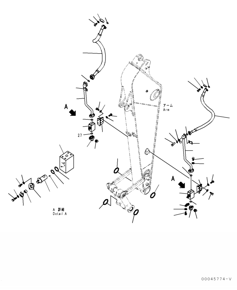 Excavators Komatsu / PC210LL-10 A52001 - UP(PC210LLE) / T1200-004005 ARM 2900 MM, REINFORCED TYPE, 1-ATTACHMENT, ADDITIONAL PIPING(T-058 : T1200-004005)