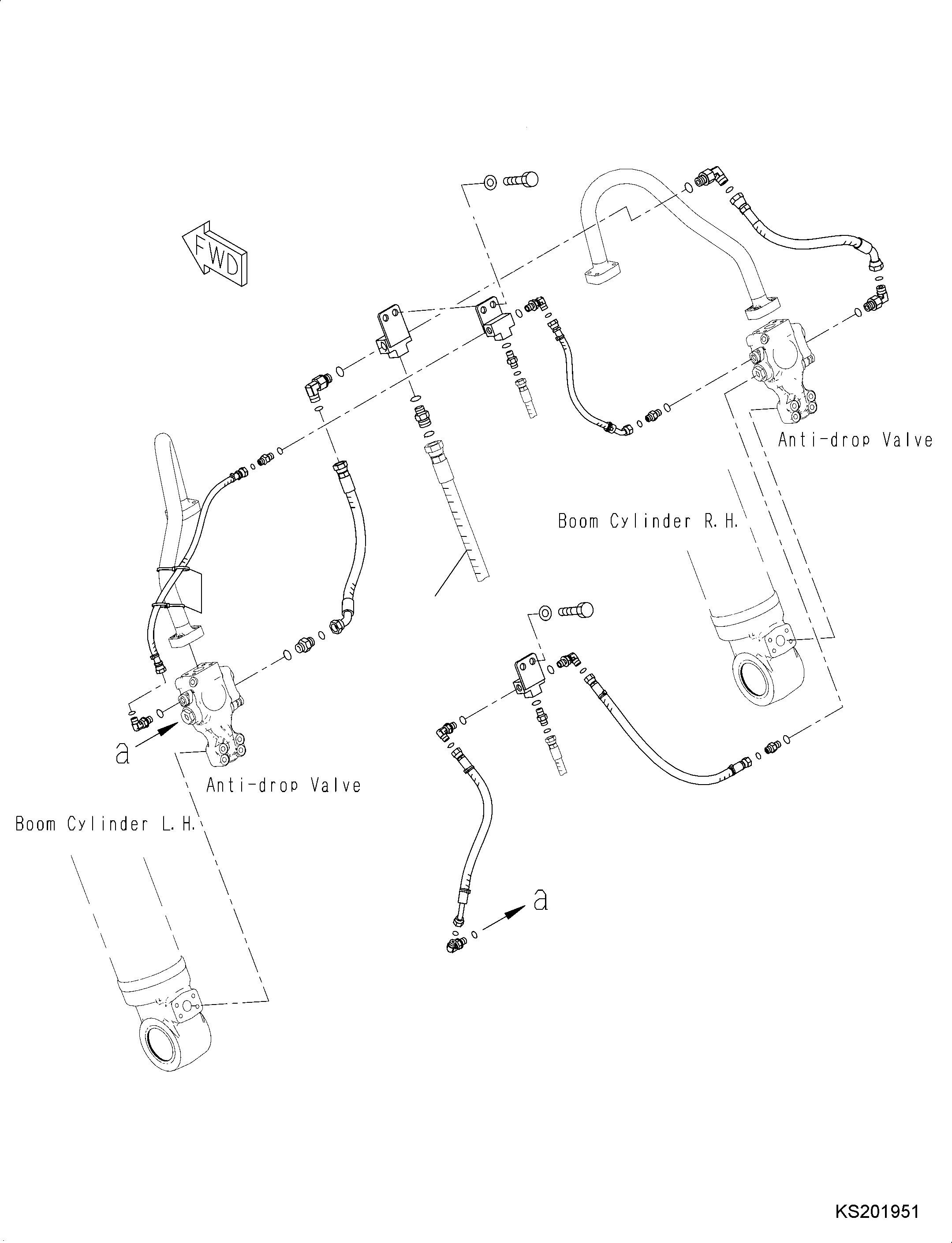 Excavators Komatsu / PC210LC-10 15M SUPER LONG FRONT S/N K60001-UP(PC210SLU) / ANTI-DROP VALVE PIPING, RELATED PARTS(001001 : H1250-001001)