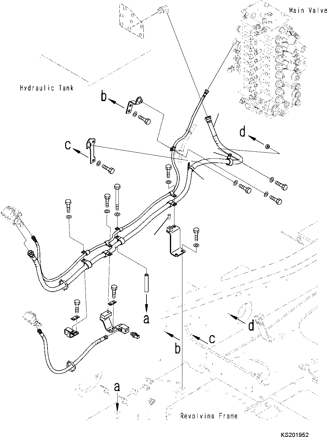 Excavators Komatsu / PC210LC-10 15M SUPER LONG FRONT S/N K60001-UP(PC210SLU) / ANTI-DROP VALVE PIPING, HOSE AND BRACKET(001002 : H1250-001002)