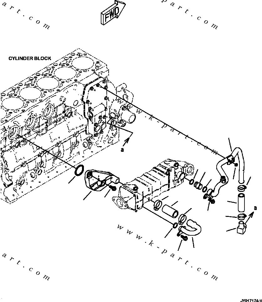 Komatsu parts book diagram for PC240LL-10 SN A20601-UP: AER10-001001 EXHAUST GAS RECIRCULATION (EGR) COOLER WATER PIPING