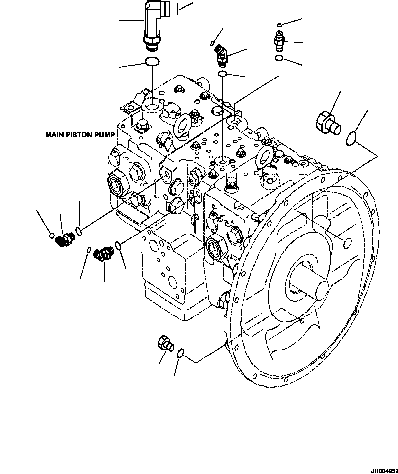 Komatsu parts book diagram for PC240LL-10 SN A20601-UP: H0210-001001 MAIN PISTON PUMP CONNECTORS