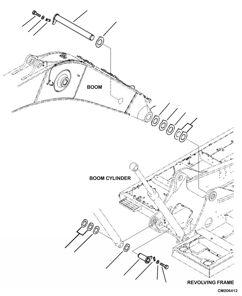 Excavators Komatsu / PC240LL-10 SN A20601-UP(PC240LLE) / J1310-002001 BOOM FOOT PIN WITHOUT BATTERY BOX GUARD(J-014 : J1310-002001)