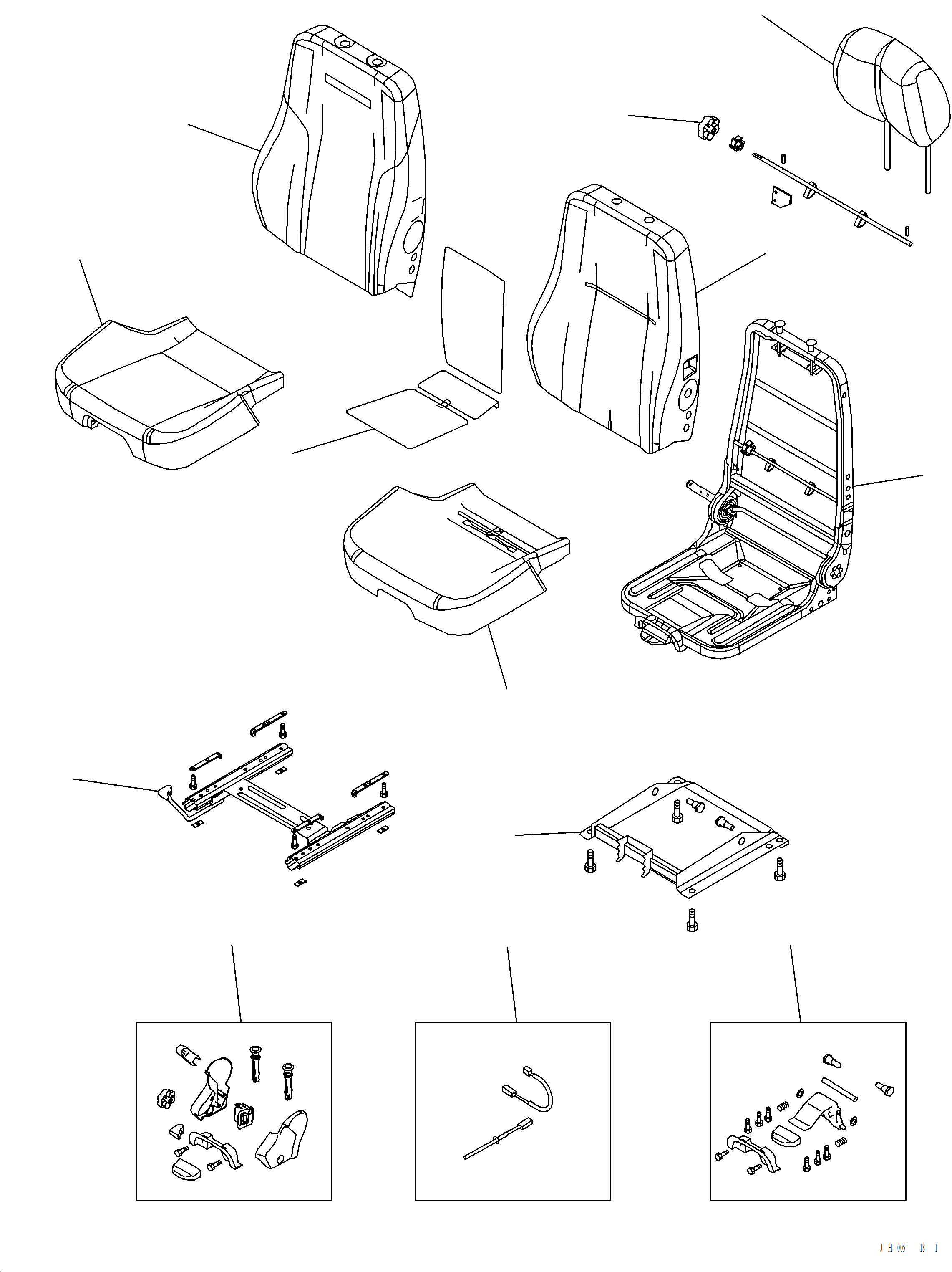 Komatsu parts book diagram for PC240LL-10 SN A20601-UP: K0110-001001 OPERATOR SEAT STANDARD