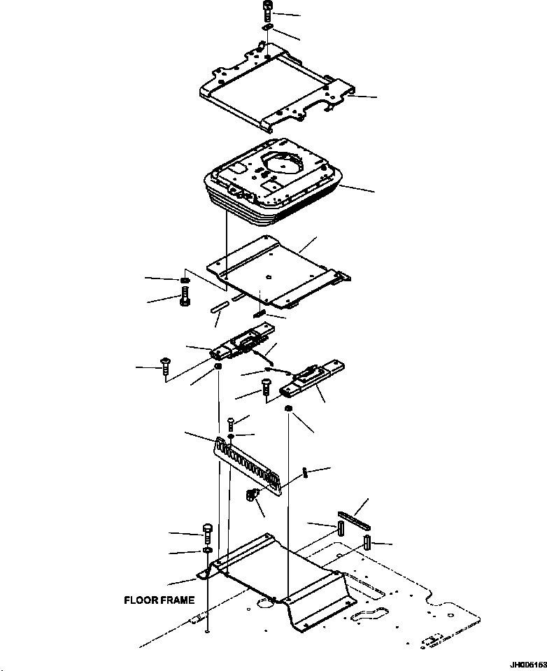 Komatsu parts book diagram for PC240LL-10 SN A20601-UP: K0110-001002 OPERATOR SEAT BASE FRAME MOUNT AND ENGINE STOP SWITCH