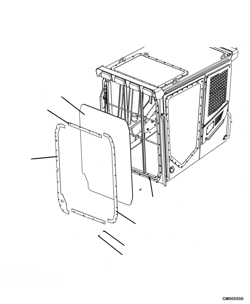 Komatsu parts book diagram for PC240LL-10 SN A20601-UP: K1110-001003 CAB FRONT WINDOW