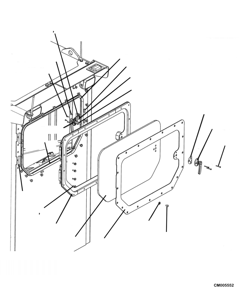 Komatsu parts book diagram for PC240LL-10 SN A20601-UP: K1110-001005 CAB REAR WINDOW