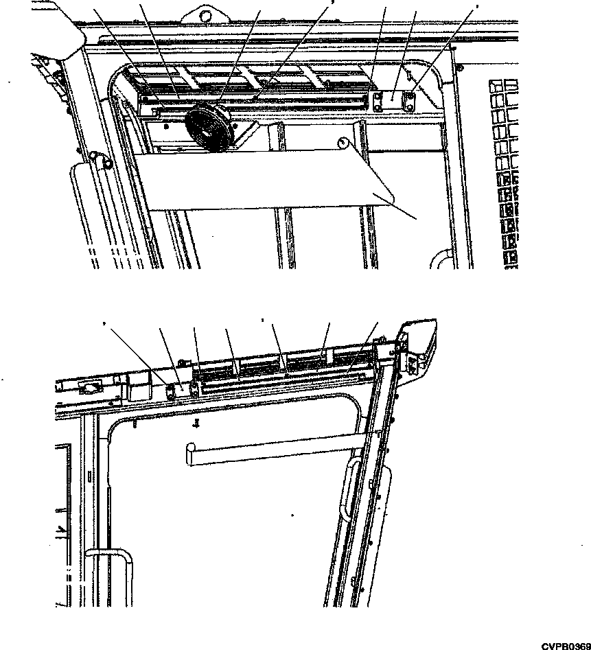 Komatsu parts book diagram for PC240LL-10 SN A20601-UP: K1110-001025 CAB ROLLER BLIND