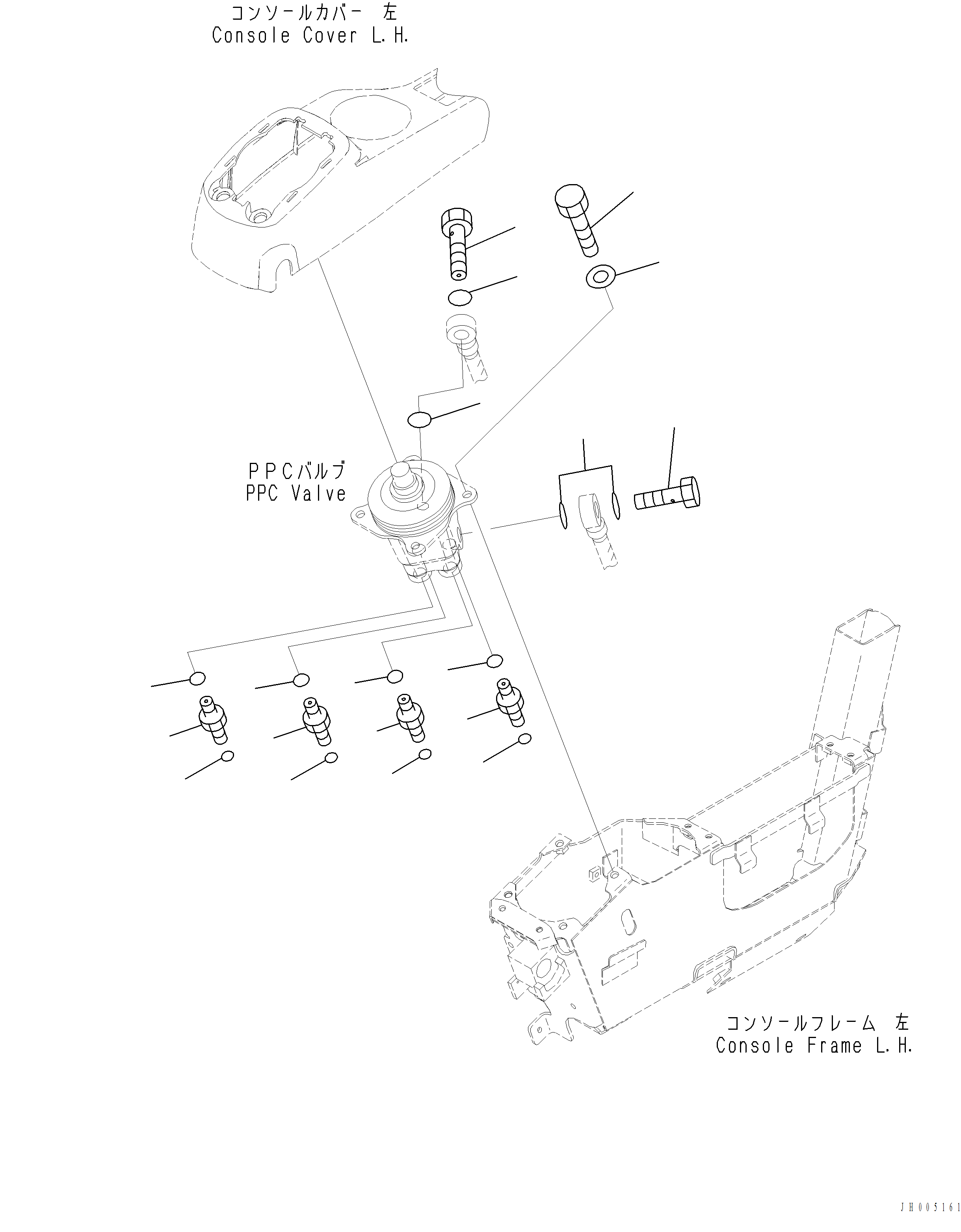 Komatsu parts book diagram for PC240LL-10 SN A20601-UP: K1110-001060 PPC VALVE L.H. CONNECTORS