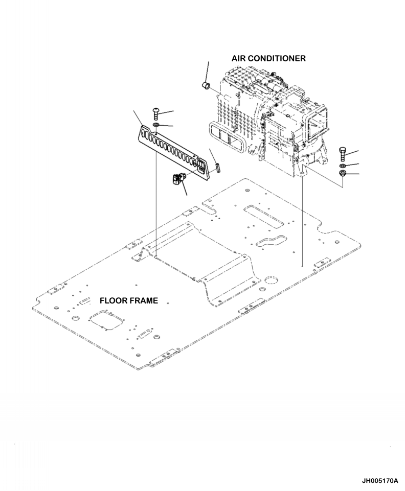 Komatsu parts book diagram for PC240LL-10 SN A20601-UP: K1110-002004 AIR CONDITIONER MOUNTING AND SECONDARY ENGINE STOP