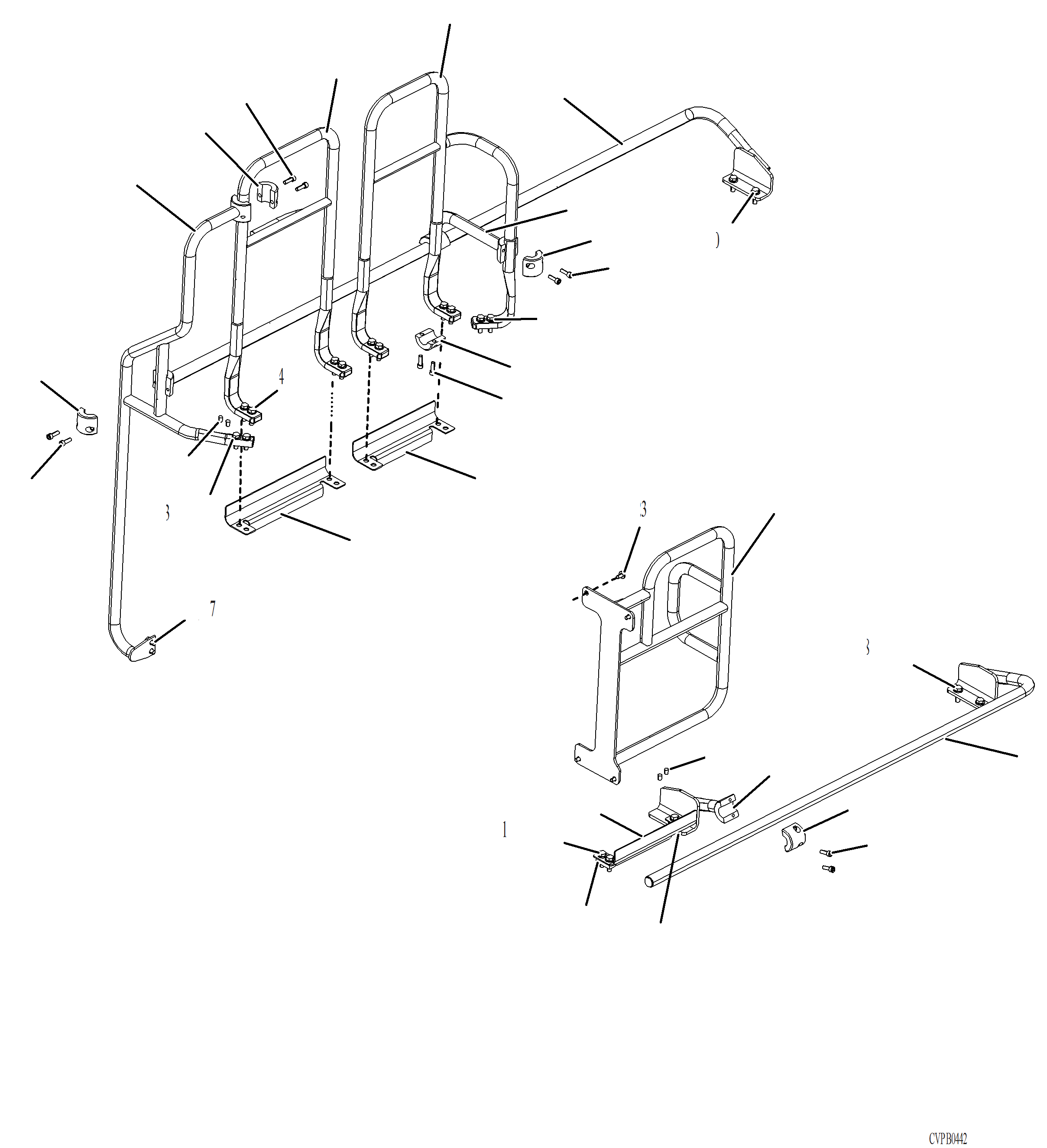Komatsu parts book diagram for PC240LL-10 SN A20601-UP: M1310-001002 HANDRAIL 7 INCH RISER