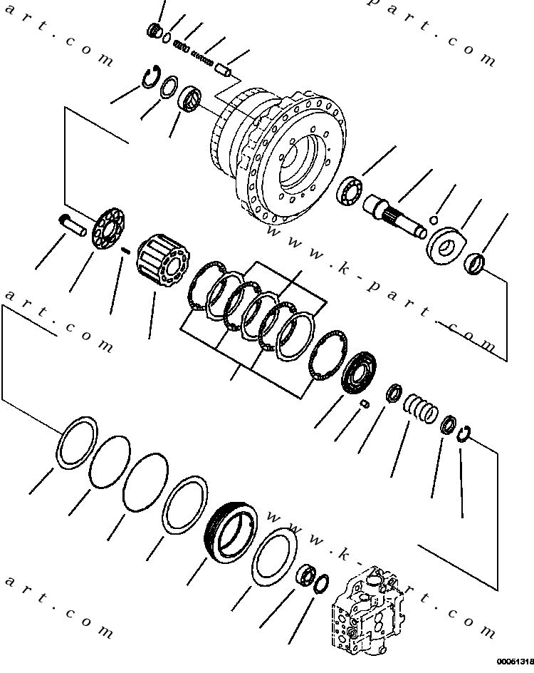 Komatsu parts book diagram for PC240LL-10 SN A20601-UP: P1210-001002 TRAVEL MOTOR AND FINAL DRIVE TRAVEL MOTOR, L.H. (2/3)