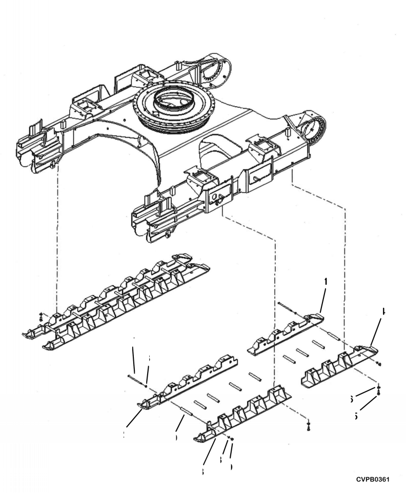 Komatsu parts book diagram for PC240LL-10 SN A20601-UP: R1200-002001 TRACK ROLLER GUARD SKI TYPE