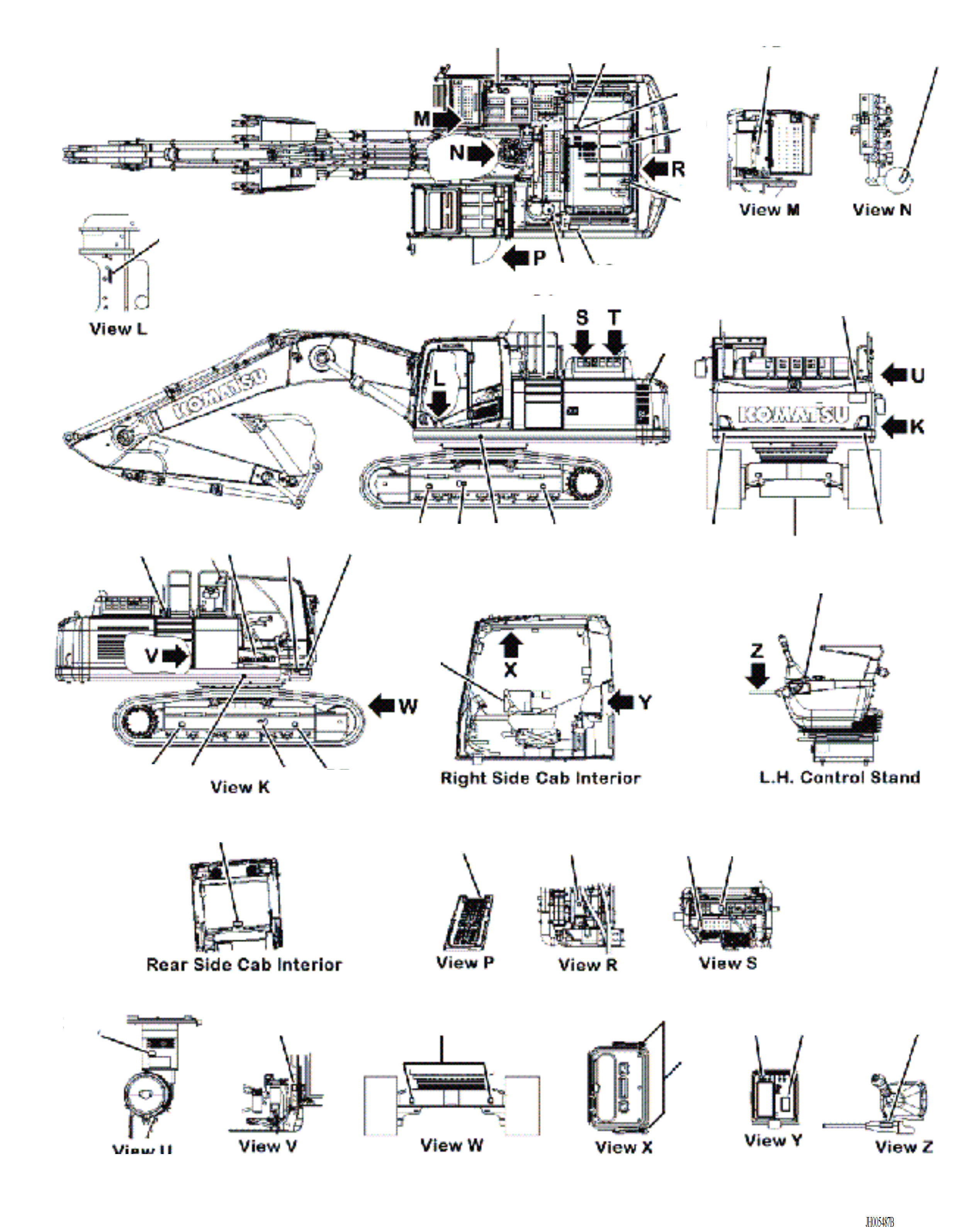 Komatsu parts book diagram for PC240LL-10 SN A20601-UP: U0100-01A0 DECAL MACHINE CHASSIS