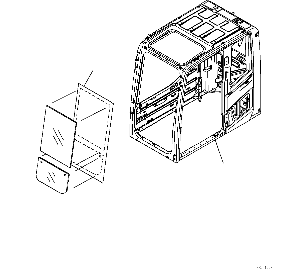 Excavators Komatsu / PC290LC-10 S/N K60001-UP(PC290L5U) / Operator Cab Window Film (for OPG Front Guard)(K006001 : K0230-002001)