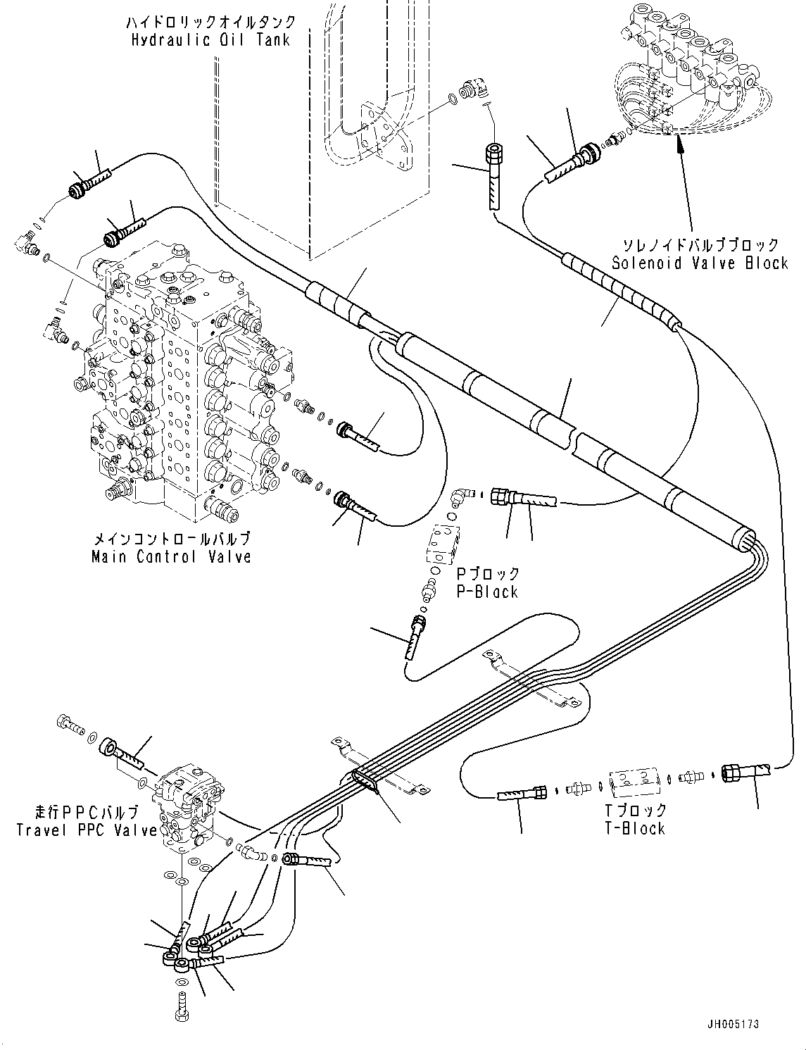 Excavators Komatsu / PC290LC-10 S/N K60001-UP(PC290L5U) / Cab and Floor Frame Group, Floor, PPC Valve Piping for Travel(K015055 : K1110-001055)