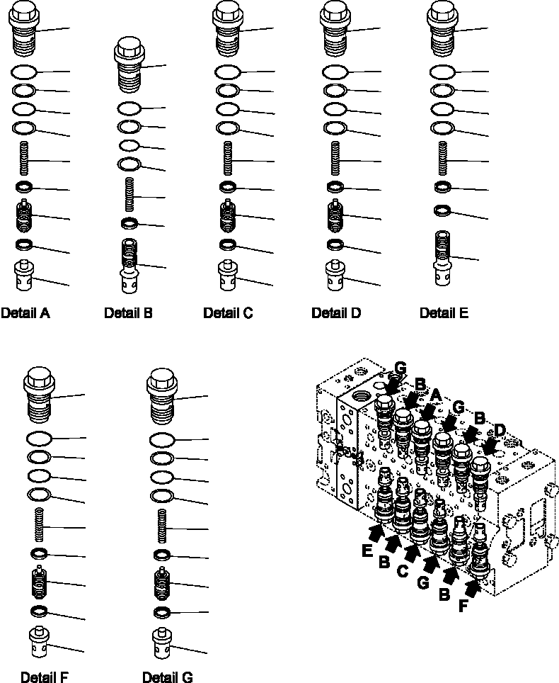Excavators Komatsu / PC300HD-7L S/N A85001-UP(PC300HD7) / H0120-05A1 MAIN VALVE PRESSURE COMPENSATION VALVES S/N  A85023-(H-025 : H0120-05A1)