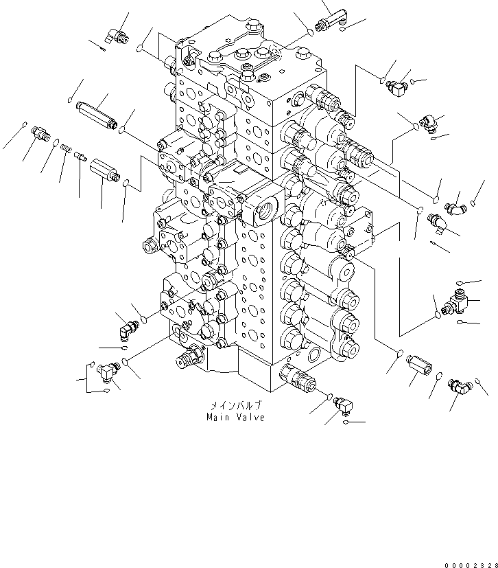 Komatsu parts book diagram for PC300LL-7L S/N A85001-UP: MAIN VALVE (CONNECTING PARTS) (WITH 2 ACTUATOR) (2/2)
