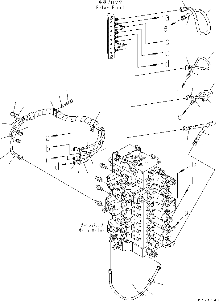 Komatsu parts book diagram for PC300LL-7L S/N A85001-UP: HYDRAULIC PIPING (PPC MAIN LINE) (HOSE)