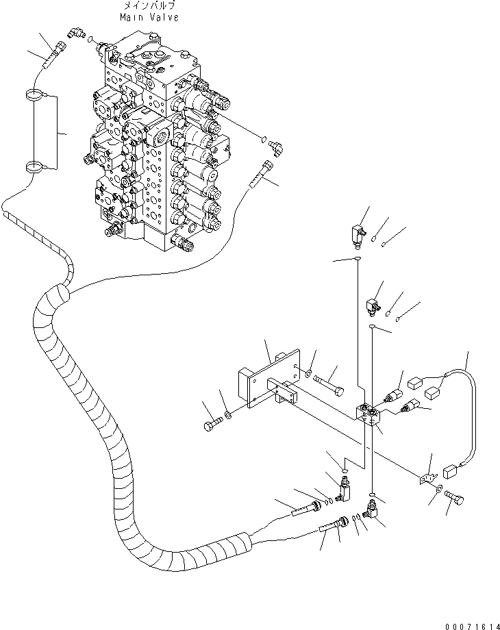 Komatsu parts book diagram for PC300LL-7L S/N A85001-UP: HYDRAULIC PIPING (PPC MAIN LINE BLOCK) (1 ACTUATOR)