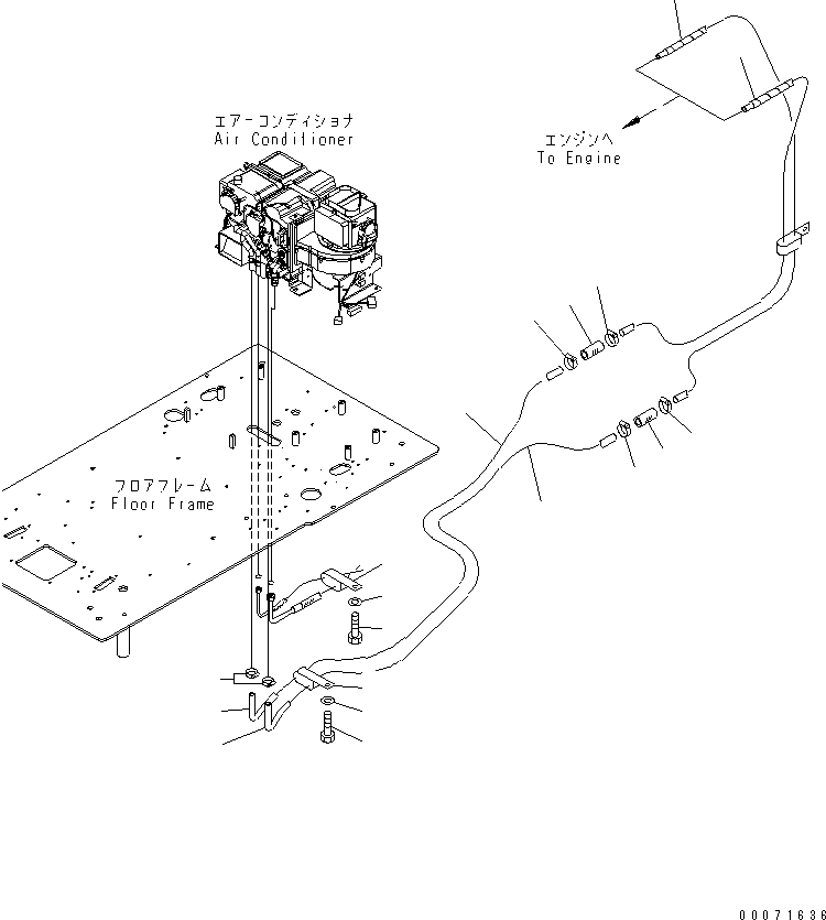 Excavators Komatsu / PC300LL-7L S/N A85001-UP(PC300L1E) / FLOOR FRAME (HEATER HOSE AND CLAMP) (48/60 INCH RISER)(210590 : K1110-17A0)