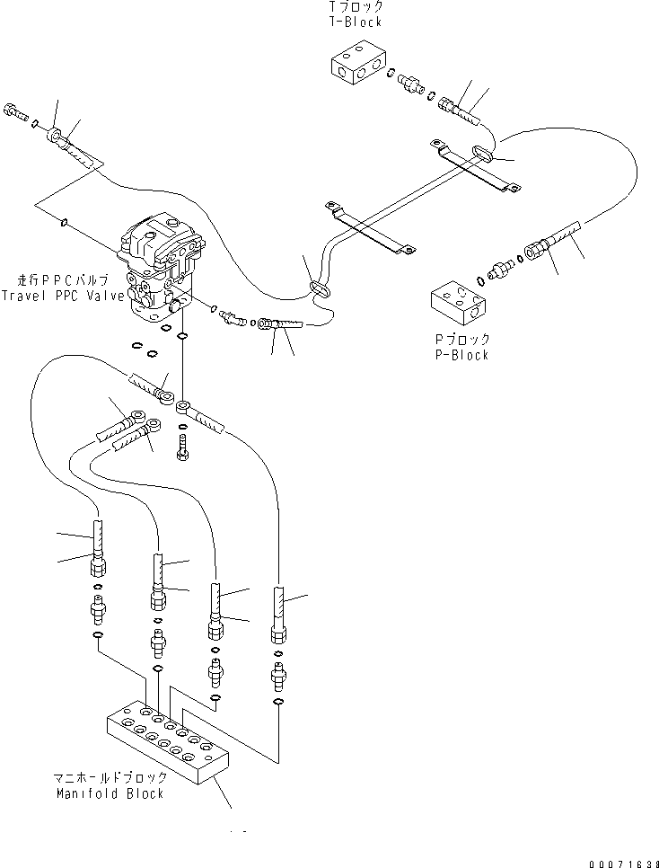 Excavators Komatsu / PC300LL-7L S/N A85001-UP(PC300L1E) / FLOOR FRAME (PPC TRAVEL LINES) (MANIFOLD TO TRAVEL VALVE) (15 INCH RISER)(210630 : K1110-18C0)