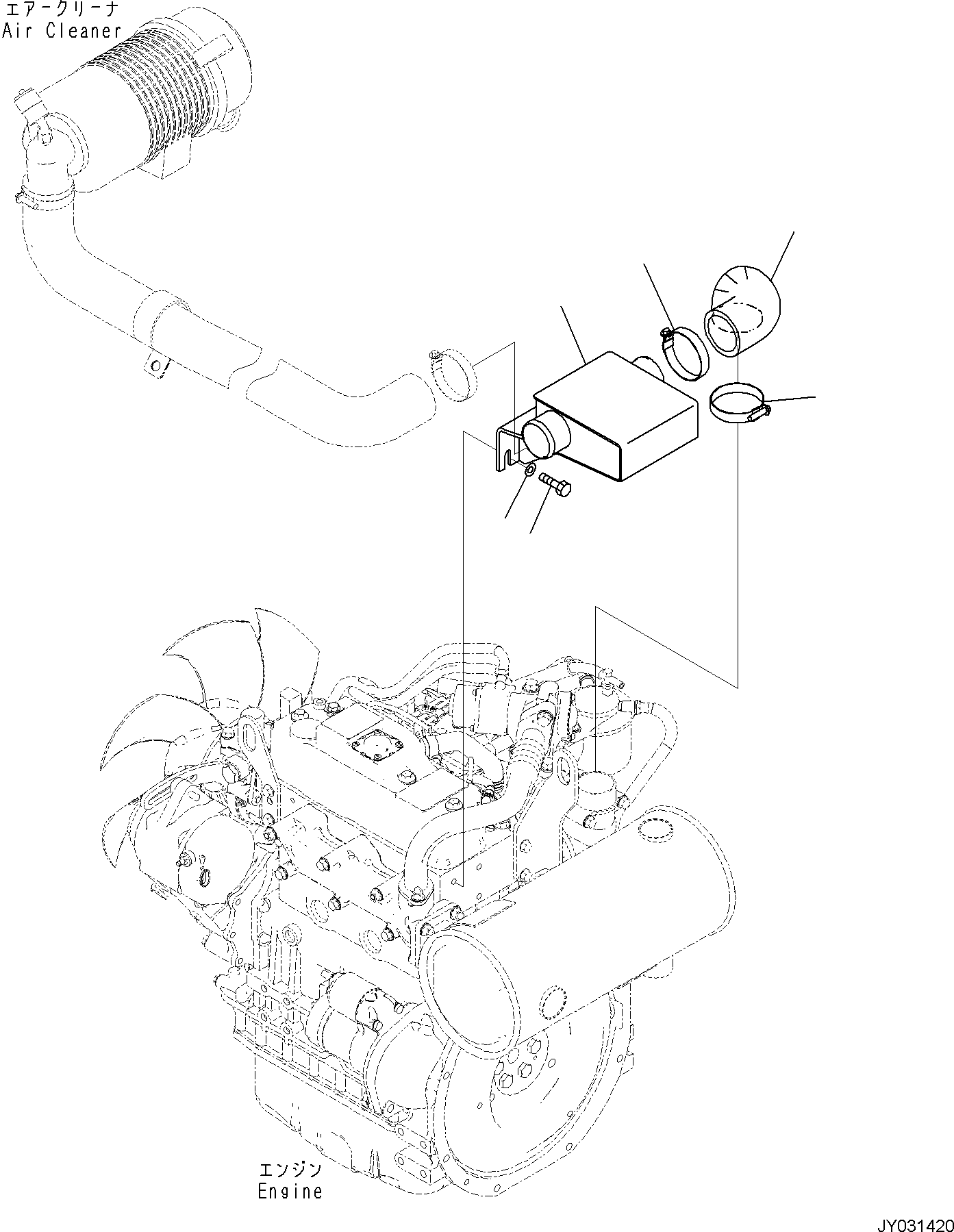 Komatsu parts book diagram for PC30MR-5 S/N F50002 AND UP: ENGINE RELATED PARTS FOR CANOPY, ENGINE RELATED PARTS, AIR CLEANER RELATED PARTS