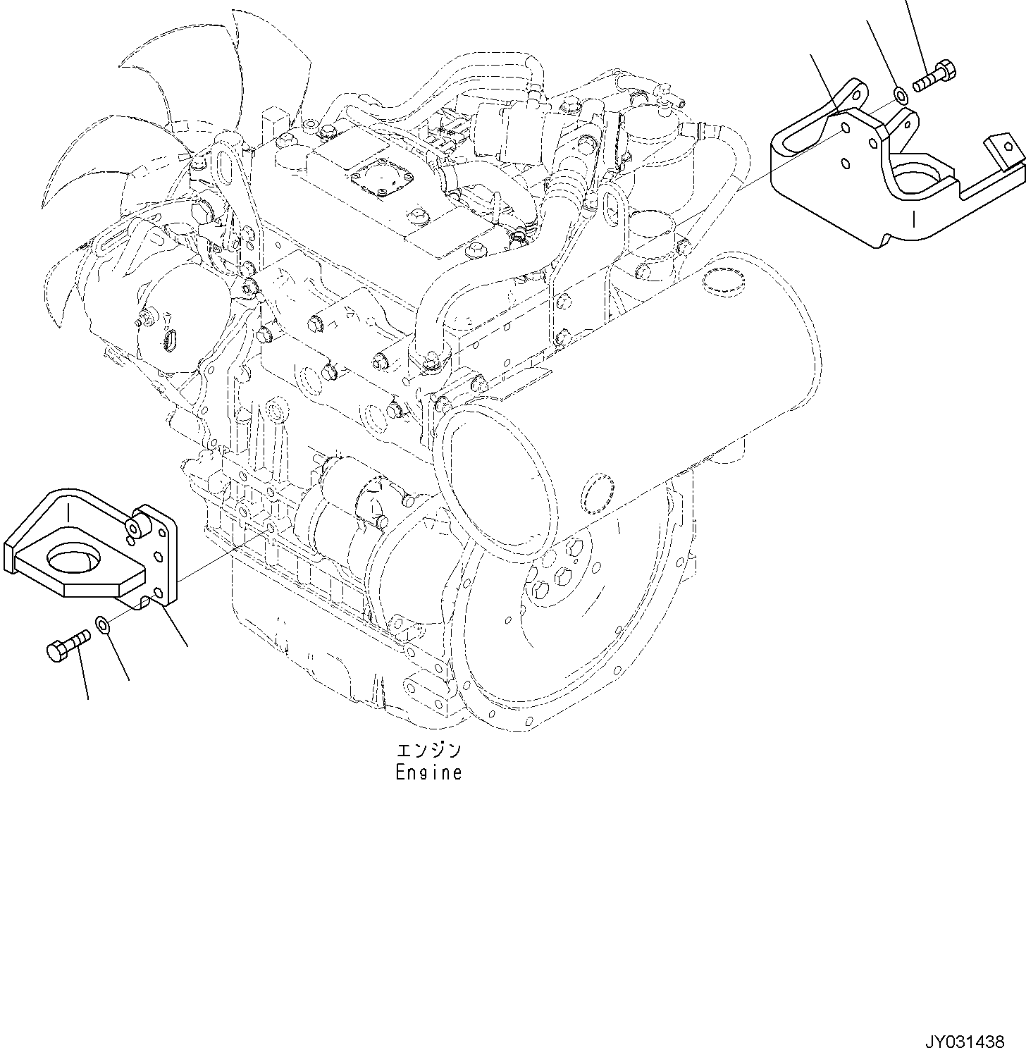 Komatsu parts book diagram for PC30MR-5 S/N F50002 AND UP: ENGINE RELATED PARTS FOR CAB WITH AIR CONDITIONER, ENGINE RELATED PARTS, MOUNTING BRACKET