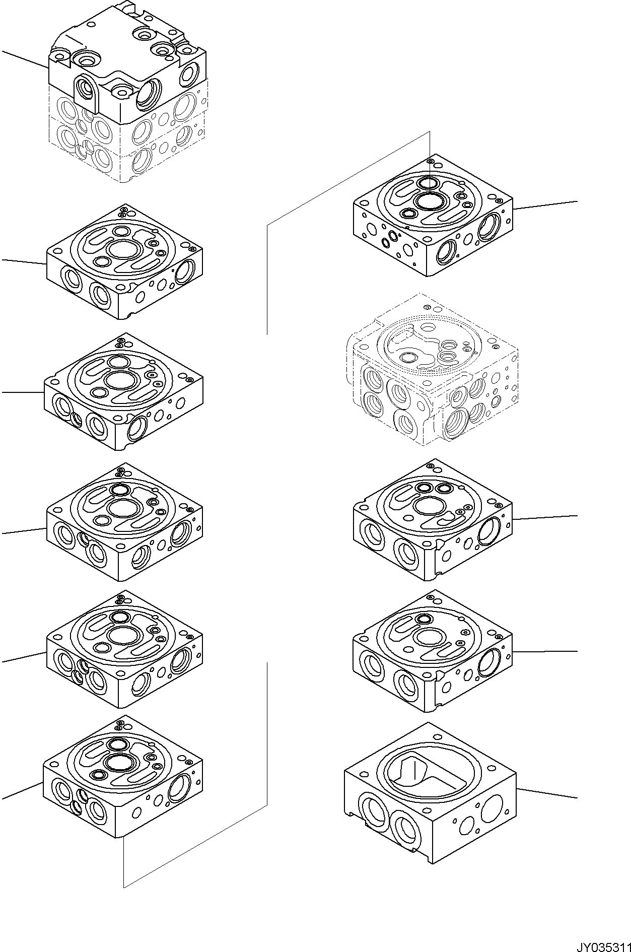 Komatsu parts book diagram for PC30MR-5 S/N F50002 AND UP: CONTROL VALVE, 10-VALVE (1/26)