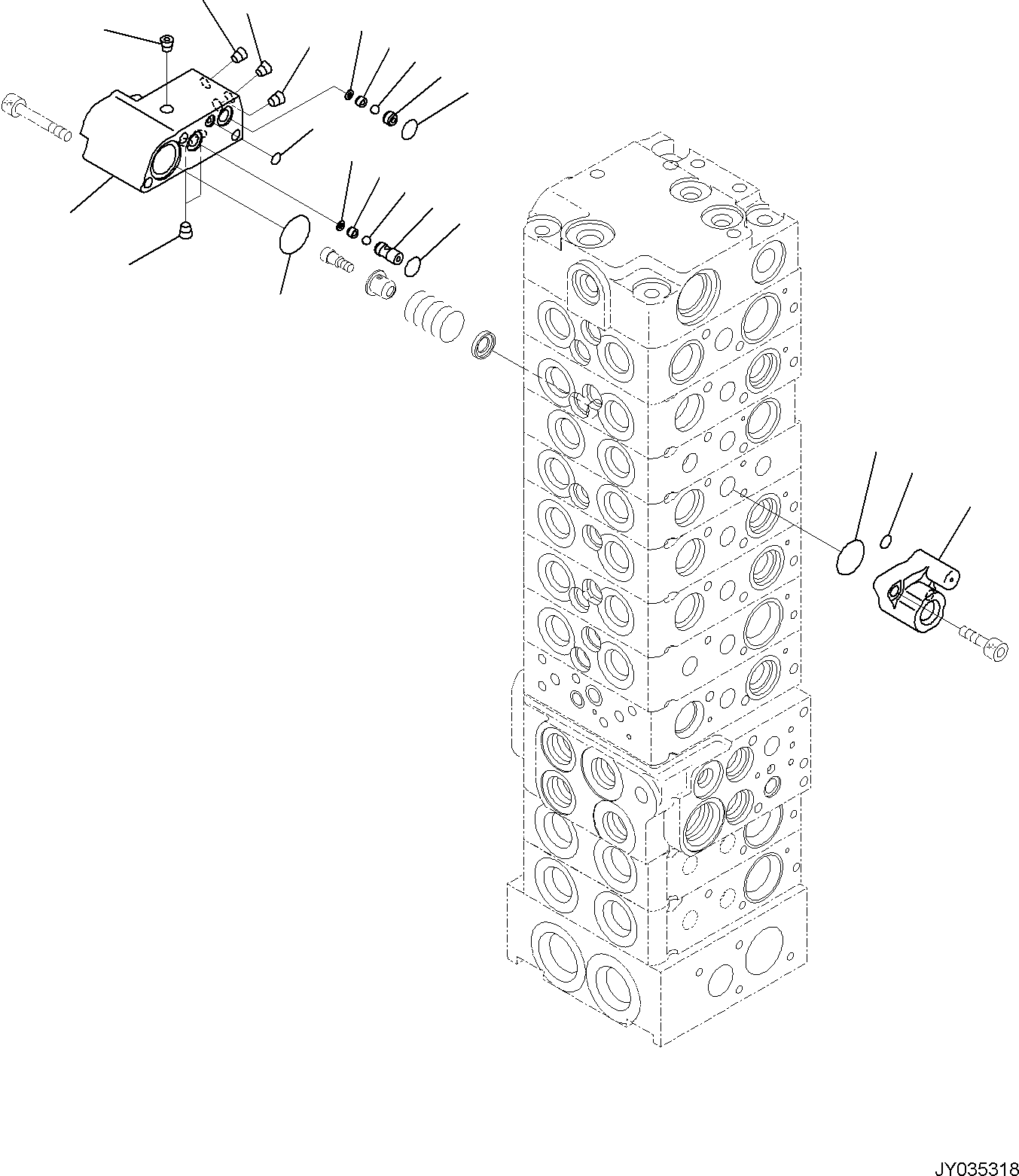 Komatsu parts book diagram for PC30MR-5 S/N F50002 AND UP: CONTROL VALVE, 10-VALVE (8/26)