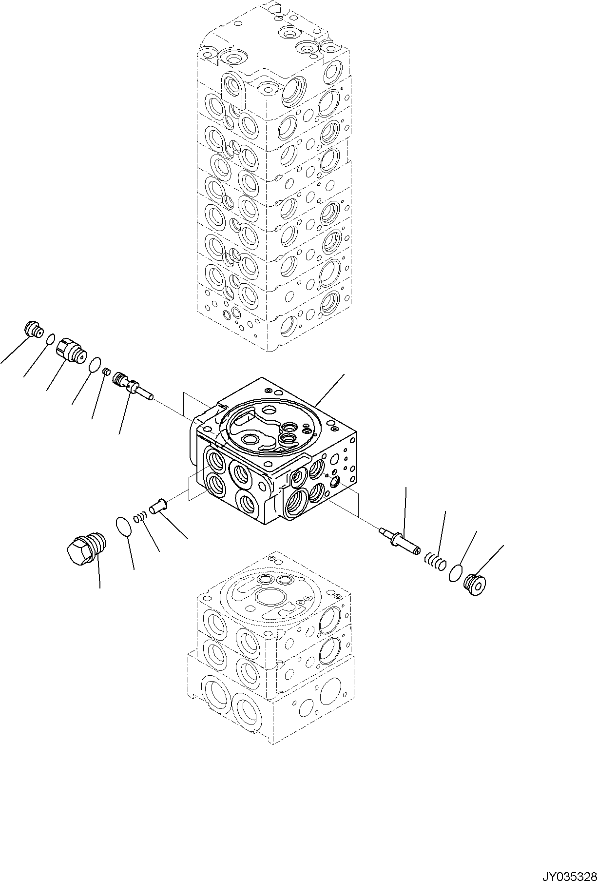 Komatsu parts book diagram for PC30MR-5 S/N F50002 AND UP: CONTROL VALVE, 10-VALVE (14/26)
