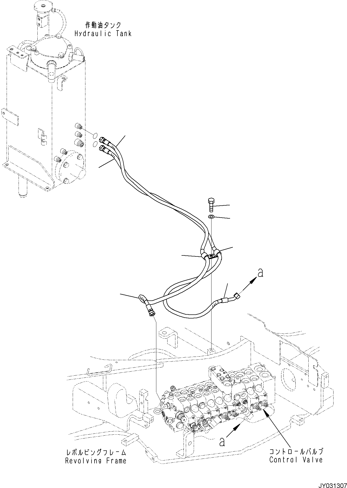 Komatsu parts book diagram for PC30MR-5 S/N F50002 AND UP: CONTROL VALVE, DRAIN PIPING