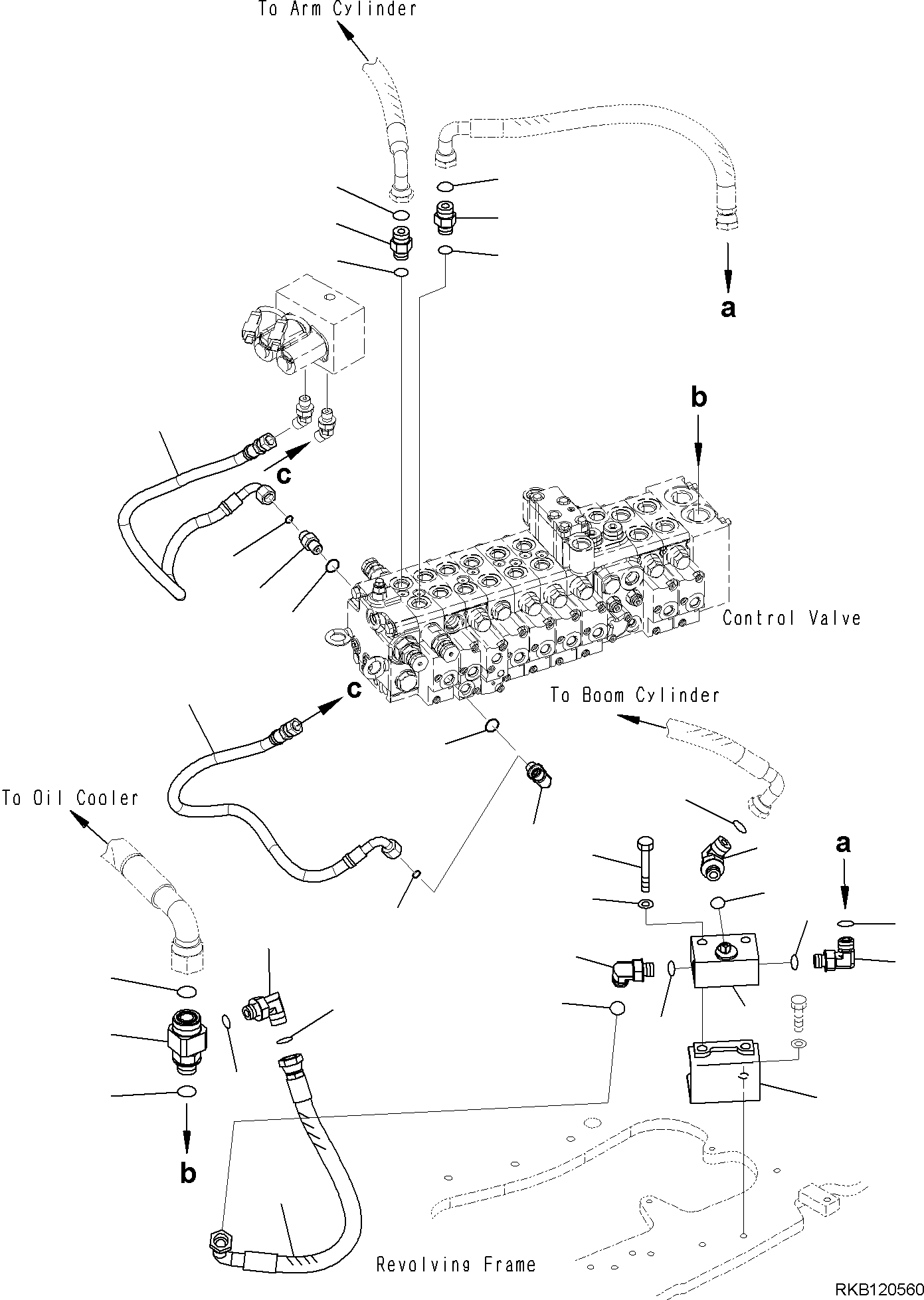 Komatsu parts book diagram for PC30MR-5 S/N F50002 AND UP: CONTROL VALVE, ATTACHMENT PIPING