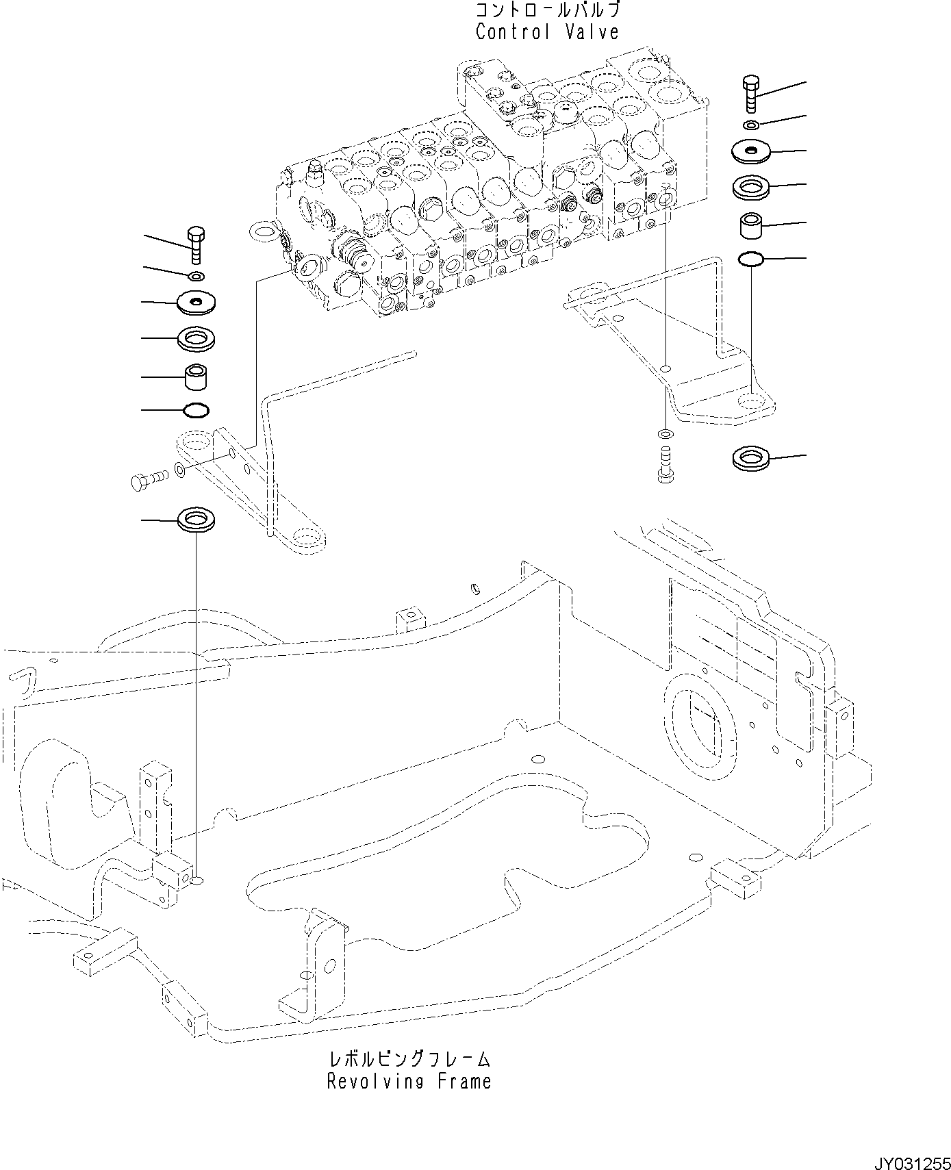 Komatsu parts book diagram for PC30MR-5 S/N F50002 AND UP: CONTROL VALVE, MOUNTING