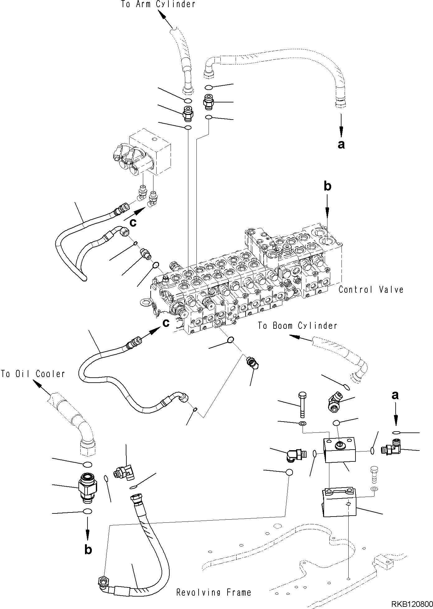 Komatsu parts book diagram for PC30MR-5 S/N F50002 AND UP: CONTROL VALVE, ATTACHMENT PIPING, (1/2)