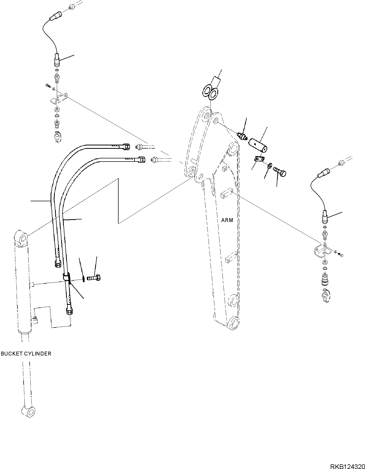 Komatsu parts book diagram for PC30MR-5 S/N F50002 AND UP: ARM UNIT, PIN AND PIPING