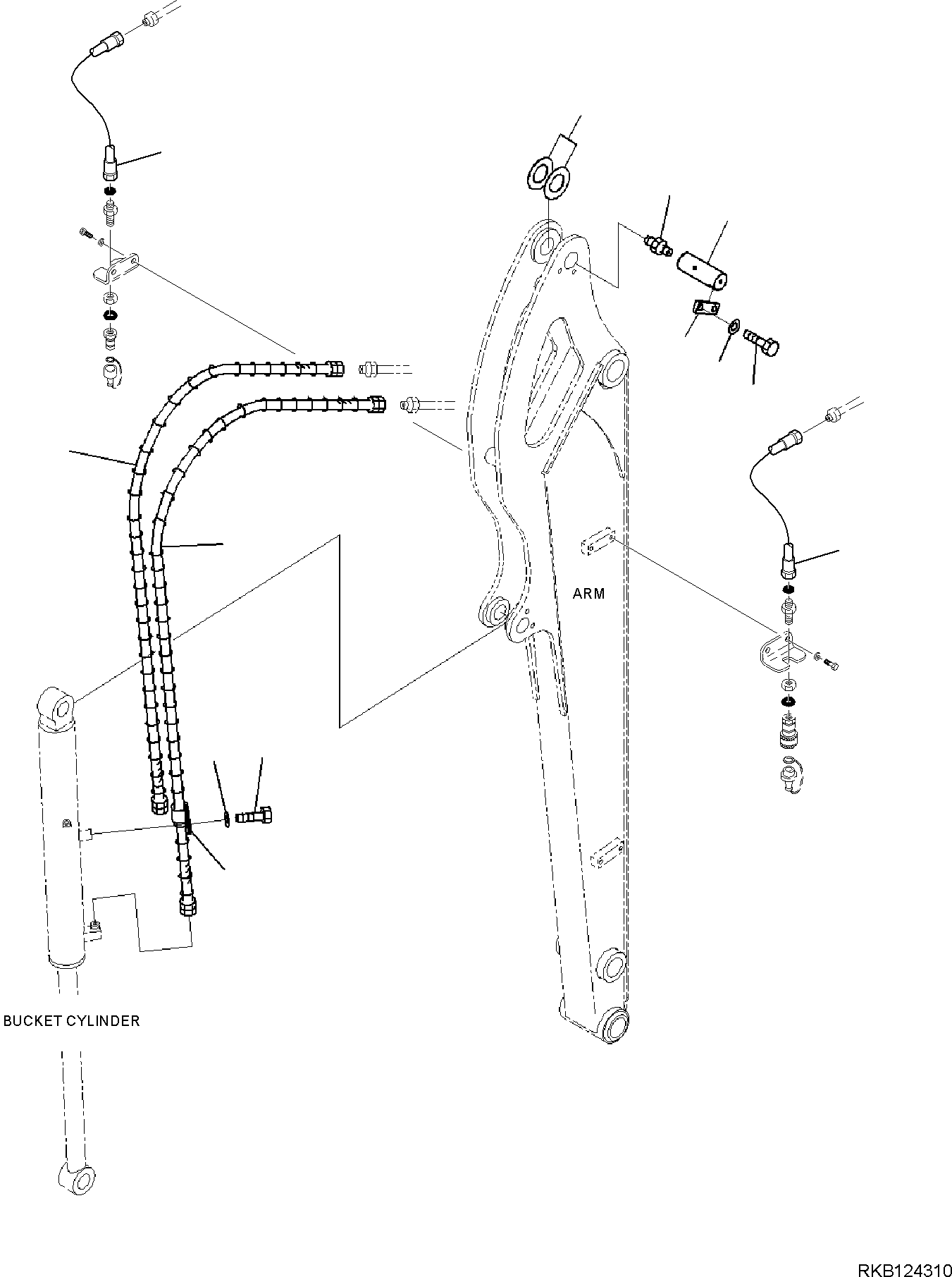 Komatsu parts book diagram for PC30MR-5 S/N F50002 AND UP: ARM UNIT, PIN AND PIPING