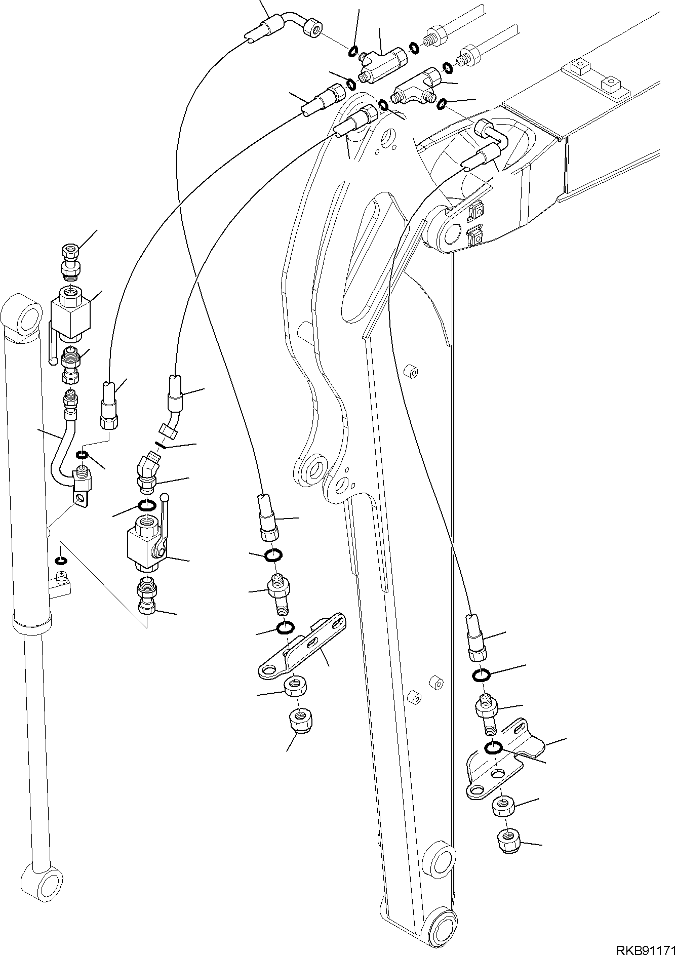 Komatsu parts book diagram for PC30MR-5 S/N F50002 AND UP: CUTTING AND ROTATING BUCKET FOR LONG ARM, CUTTING AND ROTATING BUCKET, HYDRAULIC PIPING