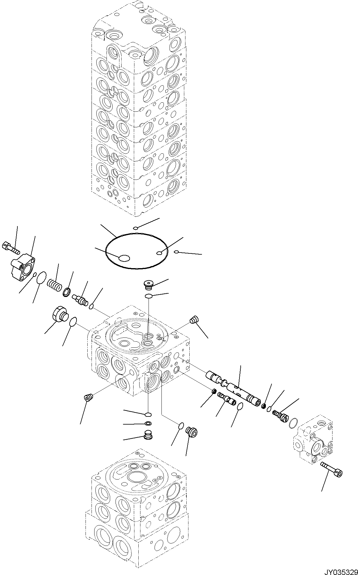 Komatsu parts book diagram for PC35MR-5 S/N F50003 AND UP: CONTROL VALVE, 10-VALVE (15/26)
